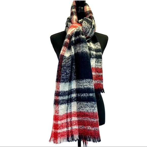 FLUFFY Warm Red Black Cream Scarf 💥 - Picture 5 of 5